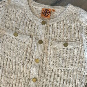 Tory Burch Cream Knit Sweater with Gold Accents